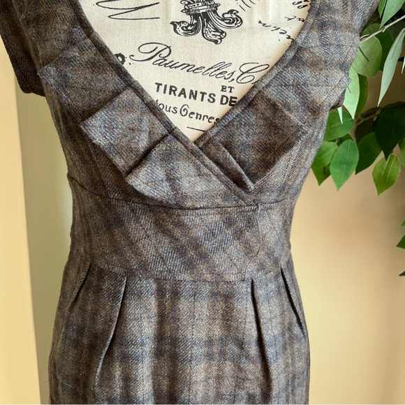 Perla de Pari Vintage Wool Plaid Dress Brown Sz 0 - Picture 4 of 16